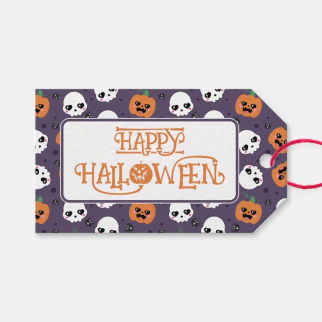 Etiqueta Para Presente Halloween Kawaii Pattern (Frente (horizontal))