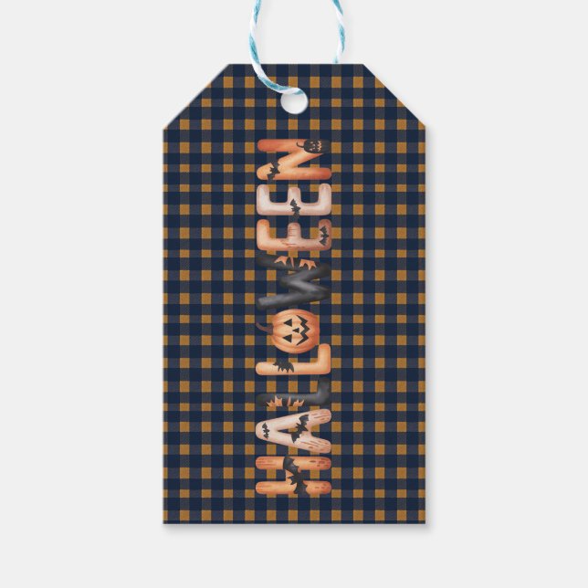 Etiqueta Para Presente Halloween Plaid Pumpkin (Frente)