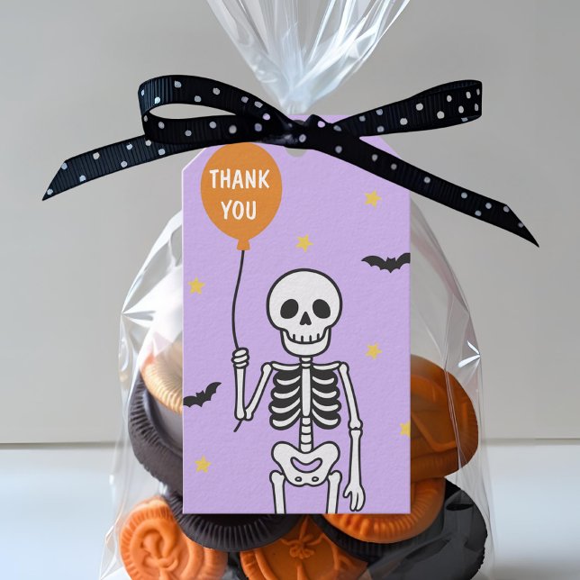 Etiqueta Para Presente Halloween Skeleton Balloon Obrigado (Criador carregado)