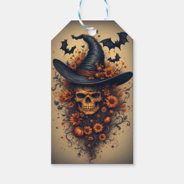 Etiqueta Para Presente Halloween Skull Hat (Frente)
