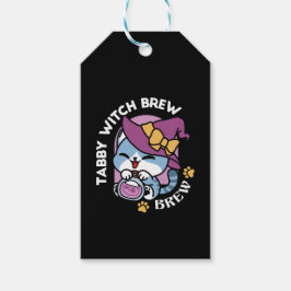 Etiqueta Para Presente Halloween Tabby Cat – Witch Hat & Potion Art