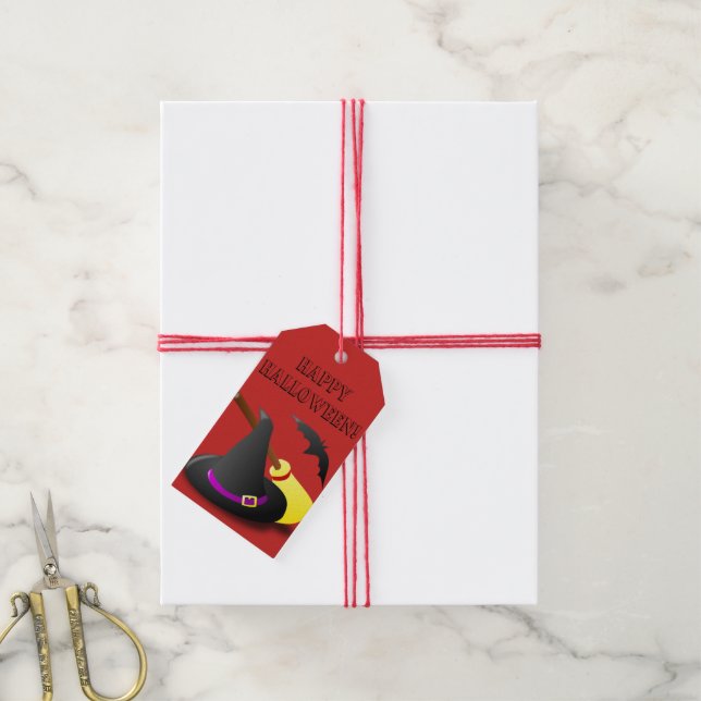 ETIQUETA PARA PRESENTE HALLOWEEN VERMELHO (Com cordão)