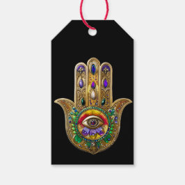 Etiqueta Para Presente Hamsa de Ouro Pintado Ametista Rubi Terceiro Olho