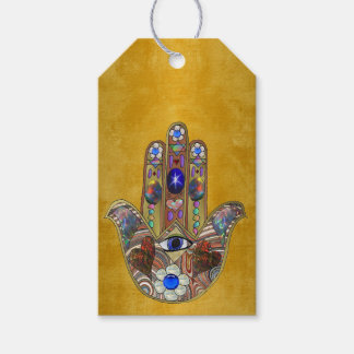 Etiqueta Para Presente Hamsa Hearts Flowers Opal Art em Dourado