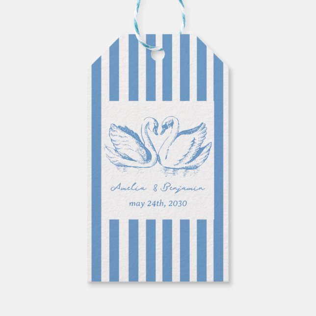 Etiqueta Para Presente hand drawn Blue Couple Swan Whimsical Wedding (Verso)