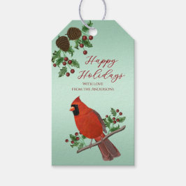 Etiqueta Para Presente Hand-Drawn Cardinals & Greenery | Christmas