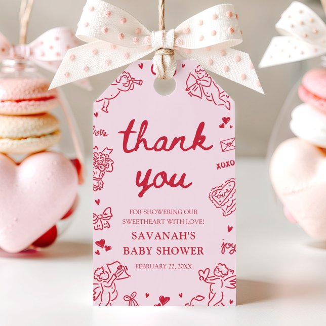 Etiqueta Para Presente Hand Drawn Valentine Little Sweetheart Baby Shower (Hand Drawn Valentine Little Sweetheart Baby Shower)
