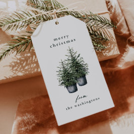 Etiqueta Para Presente Hand-painted Potted Christmas Trees Holiday 