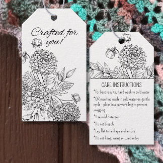 Etiqueta Para Presente Handmade Care Instructions Country Floral Hang Tag