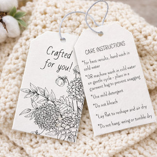 Etiqueta Para Presente Handmade Care Instructions Elegant Floral Hang Tag