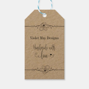 Etiqueta Para Presente Handmade com beira floral Kraft rústico do amor