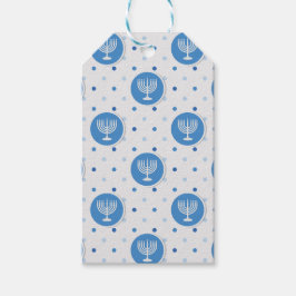 Etiqueta Para Presente Hanukkah Blue and White Bolinhas Menorah Gift Tag