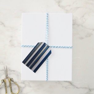 Etiqueta Para Presente Hanukkah Blues Stripes Azul Branco Dourado