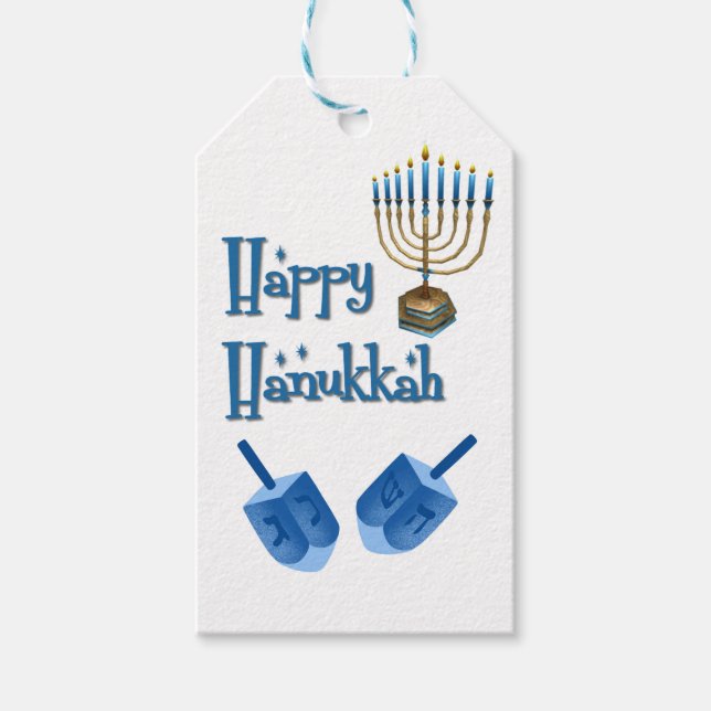 Etiqueta Para Presente Hanukkah Dreidels (Frente)