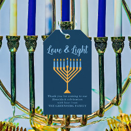 Etiqueta Para Presente Hanukkah Love & Light Custom Menorah Party Blue
