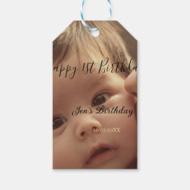 Etiqueta Para Presente Happy 1st birthday name photo date stylish calligr