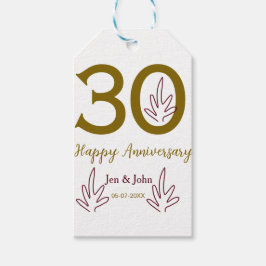 Etiqueta Para Presente Happy 30th anniversary name date golden red leaf