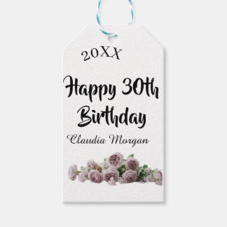 Etiqueta Para Presente Happy 30th birthday pink white mauve floral name y