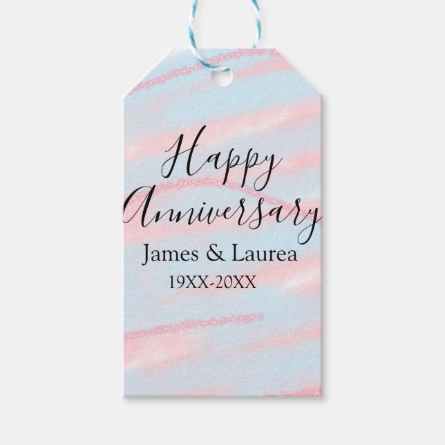 Etiqueta Para Presente Happy anniversary wedding name date year pastel  (Frente)