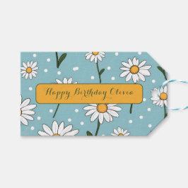 Etiqueta Para Presente Happy Birthday Teal Cute Daisy Flower Gift Tag