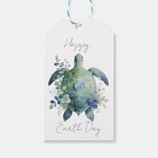 Etiqueta Para Presente Happy Earth Day Turtle Design (Frente)