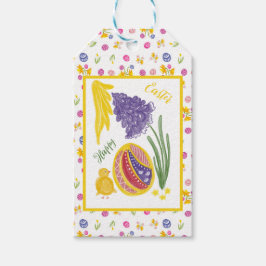 Etiqueta Para Presente Happy Easter chick, egg, grape hyacinth pattern