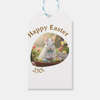 Etiqueta Para Presente Happy Easter white bunny year photo family name 