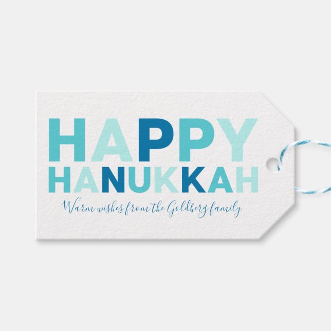 Etiqueta Para Presente Happy Hanukkah | Azul e Teal Modernos Simples (Frente (horizontal))