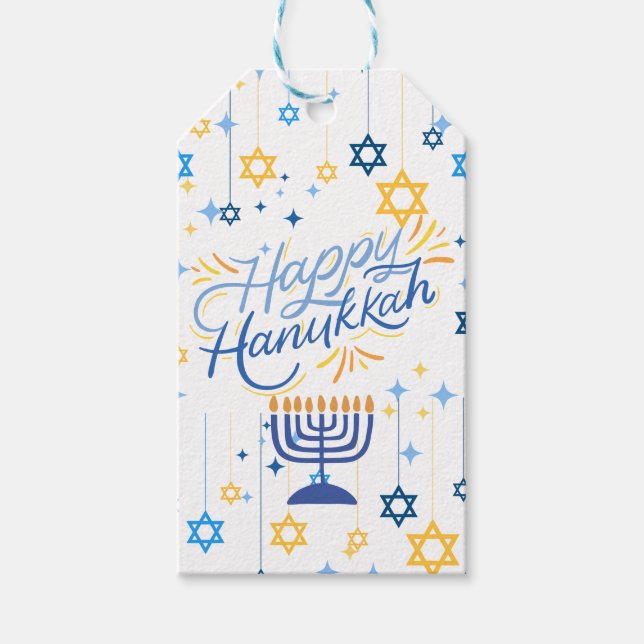 Etiqueta Para Presente Happy Hanukkah Blue And Gold (Frente)
