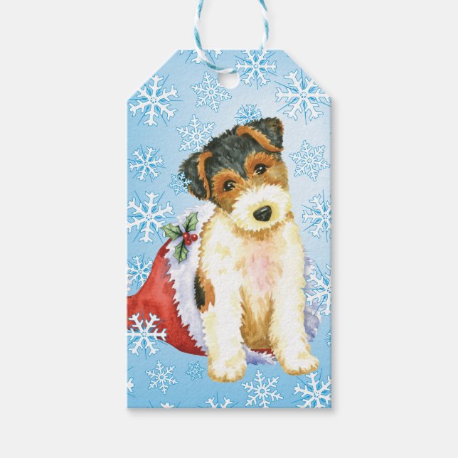 Etiqueta Para Presente Happy Howlidays Wire Fox Terrier (Frente)
