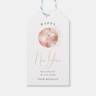 Etiqueta Para Presente Happy New Year Blush Pink Rose Gold Disco Ball