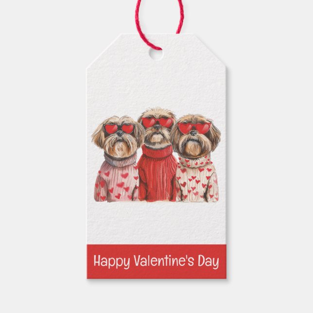 Etiqueta Para Presente Happy Valentines Day Shih Tzu Dogs (Frente)