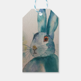 Etiqueta Para Presente Hare Rabbit Watercolor Blue presente tag.