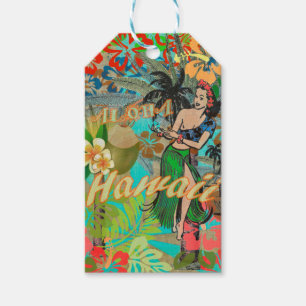 Etiqueta Para Presente Hawaii Flower Hula Vintage - Gráfico Floral