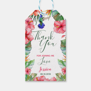 Etiqueta Para Presente Hawaiian Floral Watercolor Obrigado