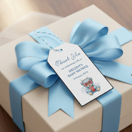 Etiqueta Para Presente Heart Teddy Bear Blue Baby Shower Thank You