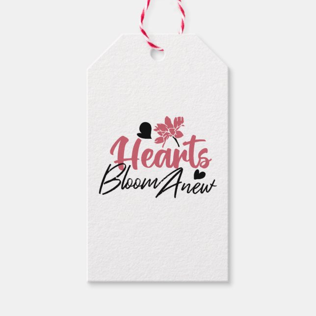 Etiqueta Para Presente Hearts Bloom Anew - citação Floral Inspiracional (Frente)