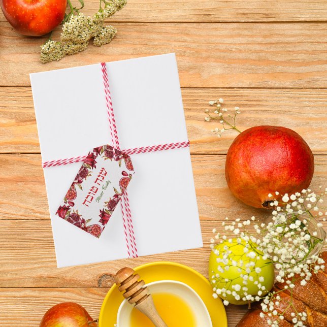 Etiqueta Para Presente Hebraico Vermelho Shana Tova judia Rosh Hashanah (Criador carregado)