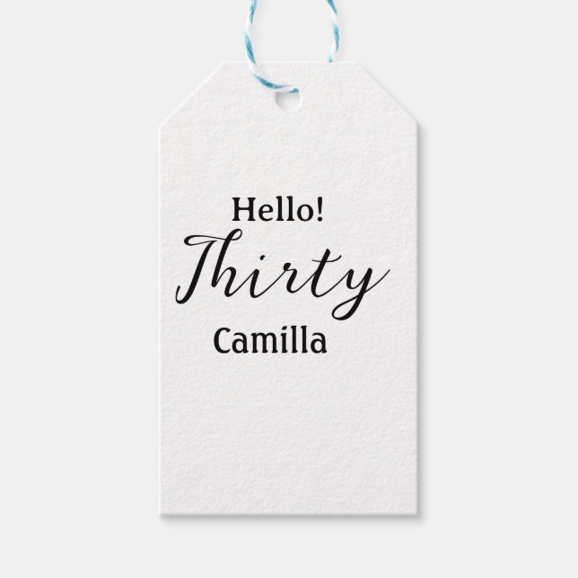 Etiqueta Para Presente Hello thirty birthday name simple minimal elegant  (Frente)