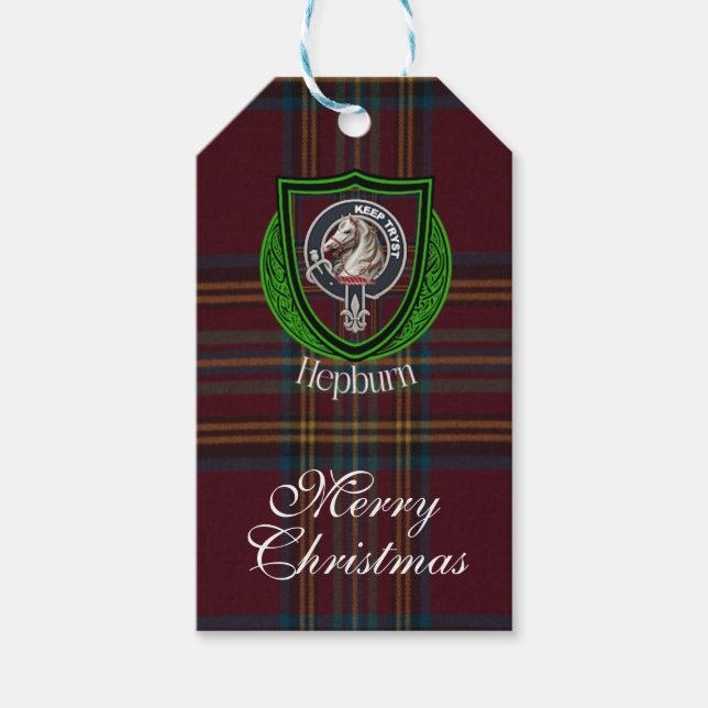 Etiqueta Para Presente Hepburn Scottish Clan Tartan & Crest (Frente)