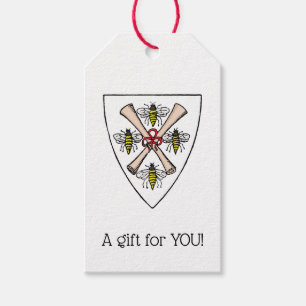 Etiqueta Para Presente Heraldic Vintage 4 Abelhas rolam em blindagem Wt