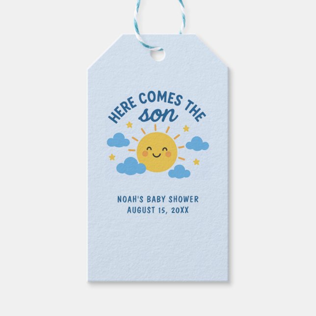 Etiqueta Para Presente Here Comes the Son Baby Shower - Sunshine  (Frente)