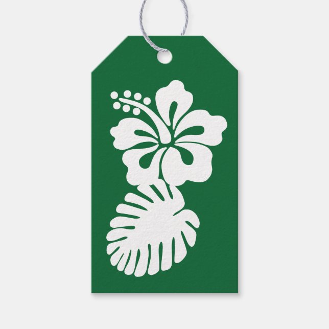 Etiqueta Para Presente Hibisco Tropical em Etiqueta de Presente Verde (Frente)