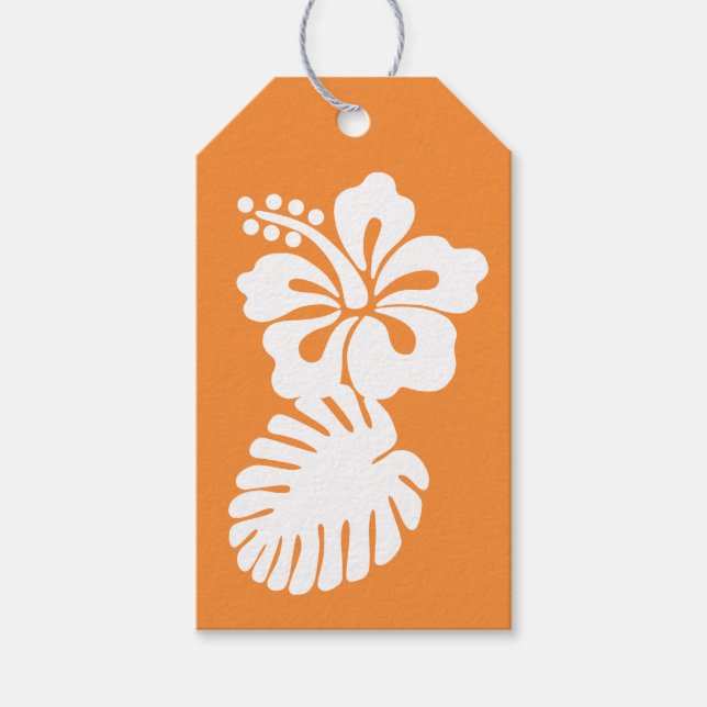 Etiqueta Para Presente Hibisco tropical em laranja dobra (Frente)