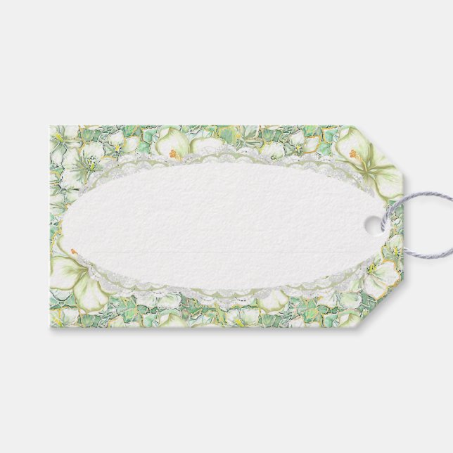 Etiqueta Para Presente Hibiscus & lace WHITE (Frente (horizontal))