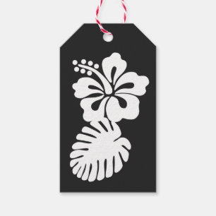 Etiqueta Para Presente Hibiscus tropical em marca de presente preta