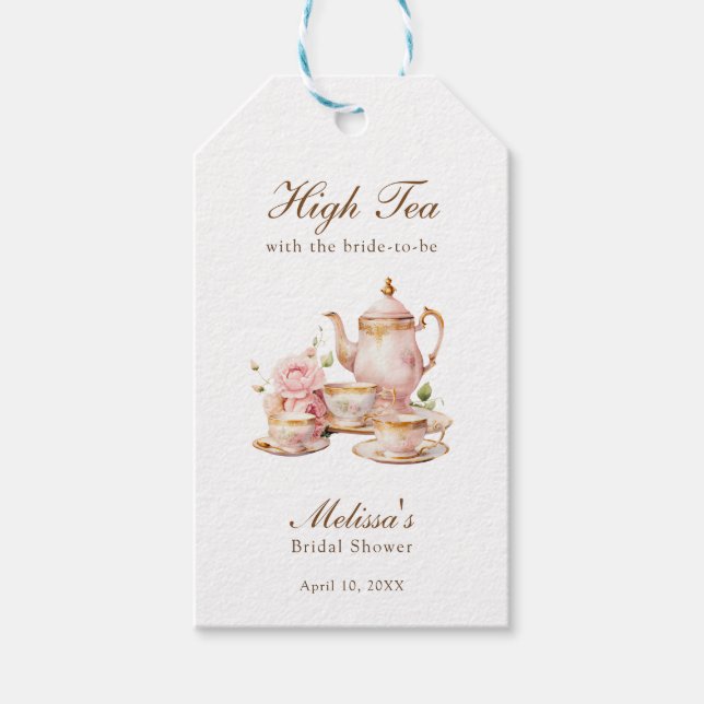 Etiqueta Para Presente High Tea Pastel Gold Bridal Shower (Frente)