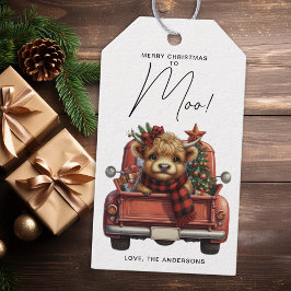 Etiqueta Para Presente Highland Cow Vintage Red Truck Feliz Natal