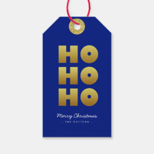 Etiqueta Para Presente Ho Ho Ho   Azul e Dourado de Natal divertido