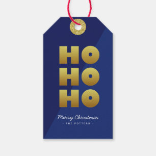 Etiqueta Para Presente Ho Ho Ho   Azul e Dourado de Natal divertido